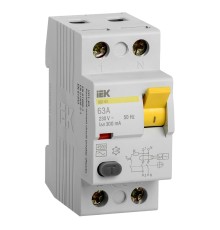 Выключатель дифф.тока УЗО IEK ВД1-63 MDV10-2-063-300 63A 300мА AC 2П 230В 2мод белый (упак.:1шт)
