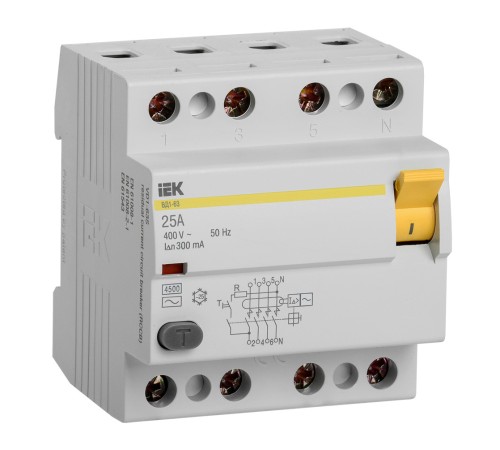 Выключатель дифф.тока УЗО IEK ВД1-63 MDV10-4-025-300 25A 300мА AC 4П 400В 4мод белый (упак.:1шт)