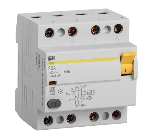 Выключатель дифф.тока УЗО IEK ВД1-63 MDV10-4-025-030 25A 30мА AC 4П 400В 4мод белый (упак.:1шт) Выключатель дифф.тока УЗО IEK ВД1-63 MDV10-4-025-030 25A 30мА AC 4П 400В 4мод белый (упак.:1шт)