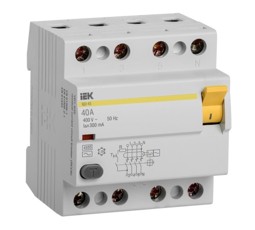 Выключатель дифф.тока УЗО IEK ВД1-63 MDV10-4-040-300 40A 300мА AC 4П 400В 4мод белый (упак.:1шт)