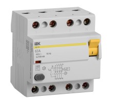 Выключатель дифф.тока УЗО IEK ВД1-63 MDV10-4-063-100 63A 100мА AC 4 400В 4мод белый (упак.:1шт)