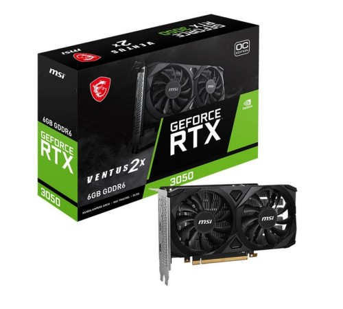 Видеокарта MSI PCI-E 4.0 RTX 3050 VENTUS 2X 6G OC NVIDIA GeForce RTX 3050 6Gb 128bit GDDR6 1807/14000 HDMIx1 DPx3 HDCP Ret