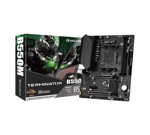 Материнская плата Maxsun MS-Terminator B550M 2.5G B550, AM4, 2xDDR4, 1xPCIEx16, 1xPCIEx4, 1xPCIEx1, 1xM.2, 2xUSB3.2Gen1, 2xUSB2.0, 4xUSB2.0, 2xUSB3.2Gen1, 1xNVMe, 4xSATA 3.0, 2.5G, HDMI+VGA, M-ATX