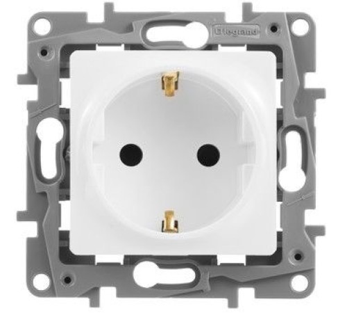 Розетка силов. Legrand Etika 672222 скрыт. зазем. штор. IP21 белый