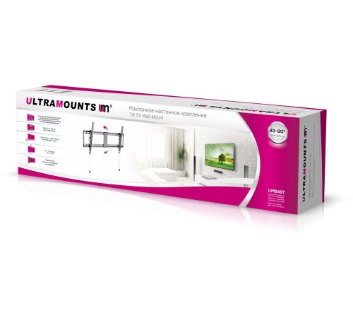 Кронштейн для телевизора Ultramounts UM 840T черный 43"-90" макс.70кг настенный наклон Кронштейн для телевизора Ultramounts UM 840T черный 43"-90" макс.70кг настенный наклон