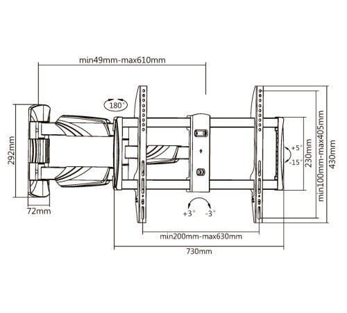 Кронштейн для телевизора Ultramounts UM 909 черный 37"-75" макс.35кг настенный поворотно-выдвижной и наклонный Кронштейн для телевизора Ultramounts UM 909 черный 37"-75" макс.35кг настенный поворотно-выдвижной и наклонный