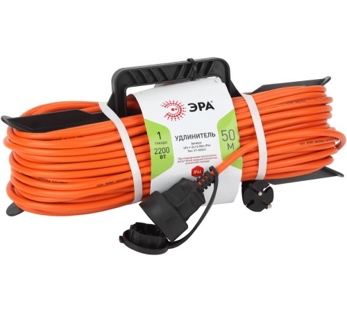 Удлинитель силовой Эра UFx-1-2x1.5-50m-IP44 (Б0046823) 2x1.5кв.мм 1розет. 50м ПВС 10A без катушки оранжевый