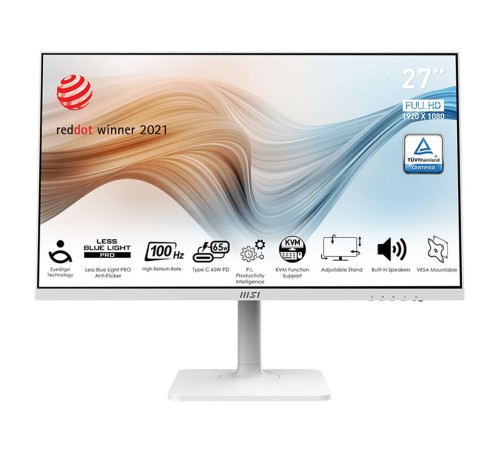 Монитор MSI 27" Modern MD272XPW белый IPS LED 16:9 HDMI M/M матовая HAS Piv 300cd 178гр/178гр 1920x1080 100Hz DP FHD USB 5.6кг