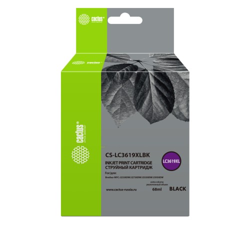 Картридж струйный Cactus CS-LC3619XLBK черный (68мл) для Brother MFC-J2330DW/J2730DW/J3530DW/J3930DW