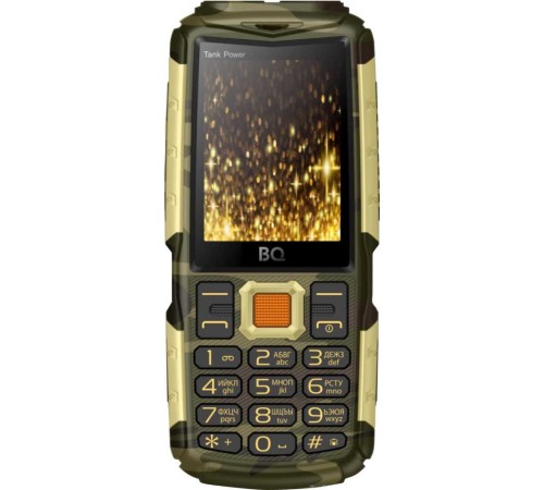 Мобильный телефон BQ 2430 Tank Power 32Mb камуфляж/золотистый моноблок 2Sim 2.4" 240x320 0.3Mpix GSM900/1800 GSM1900 MP3 FM microSD max32Gb