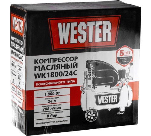 Компрессор поршневой Wester WK1800/24C масляный 208л/мин 24л 1800Вт черный Компрессор поршневой Wester WK1800/24C масляный 208л/мин 24л 1800Вт черный