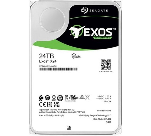 Жесткий диск серверный Seagate 3.5" 24TB Exos X24 SAS 12Gb/s, 7200 rpm, 512 MB ST24000NM007H