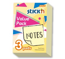 Блок самоклеящийся бумажный Stick`n 27088 76x51мм 100лист. 70г/м2 пастель желтый 1цв.в упак. (упак.:3шт)