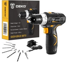 Дрель-шуруповерт Deko GCD12DU3 SET2 FU-Li-Ion аккум. патрон:быстрозажимной