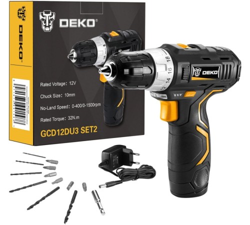 Дрель-шуруповерт Deko GCD12DU3 SET2 FU-Li-Ion аккум. патрон:быстрозажимной Дрель-шуруповерт Deko GCD12DU3 SET2 FU-Li-Ion аккум. патрон:быстрозажимной