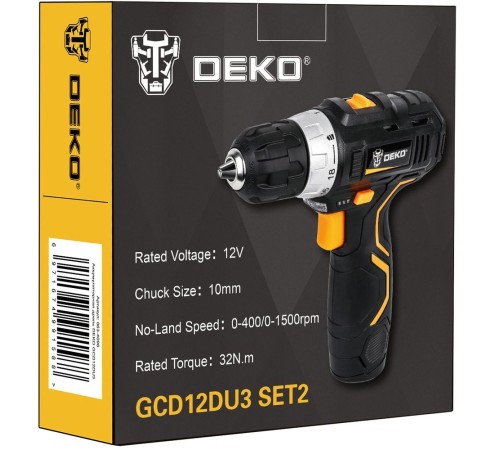 Дрель-шуруповерт Deko GCD12DU3 SET2 FU-Li-Ion аккум. патрон:быстрозажимной Дрель-шуруповерт Deko GCD12DU3 SET2 FU-Li-Ion аккум. патрон:быстрозажимной
