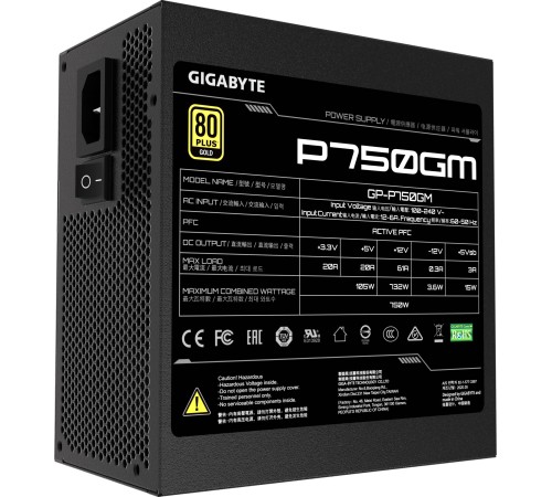 Блок питания Gigabyte ATX 750W GP-P750GM 80+ gold 24+2x(4+4) pin APFC 120mm fan 8xSATA Cab Manag RTL