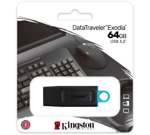 Флеш Диск Kingston 64Gb DataTraveler Exodia DTX/64GB USB3.1 черный/голубой