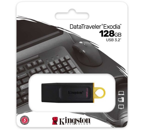 Флеш Диск Kingston 128Gb DataTraveler Exodia DTX/128GB USB3.1 черный/желтый