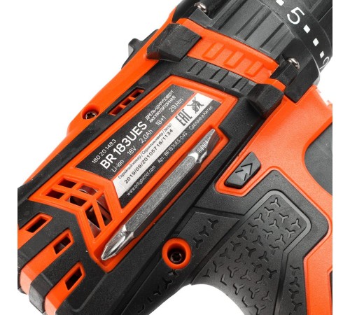 PATRIOT BR 183UES Дрель-шуруповерт аккумуляторная [180201483] { 2 скор. одна батарея Li-Ion, зарядка за 1 час, двусторонняя бита, кейс }