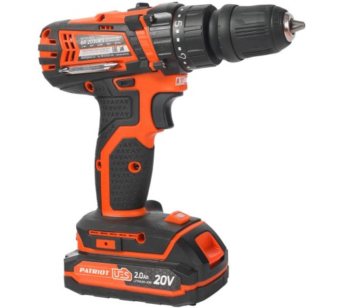 PATRIOT BR 203UES Дрель-шуруповерт [180201203] { 2 скор. две батареи Li-Ion, зарядка за 1 час, двусторонняя бита, кейс }