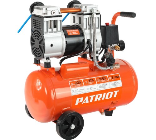 PATRIOT  WO 24-220 Компрессор [525301920] { безмасляный, 200 л/мин, 8 бар, 1250 Вт, 24 л, быстросъемный 1/4" }