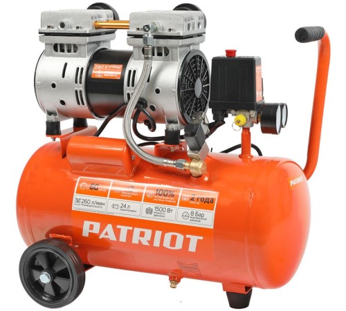 Компрессор поршневой Patriot WO 24-260S безмасляный 260л/мин 24л 1500Вт оранжевый