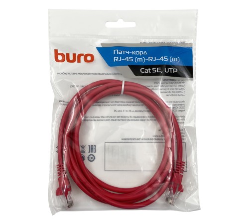 Патч-корд Buro UTP 4 пары cat5E CCA molded 2м красный RJ-45 (m)-RJ-45 (m) Патч-корд Buro UTP 4 пары cat5E CCA molded 2м красный RJ-45 (m)-RJ-45 (m)