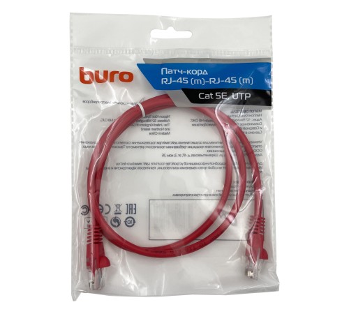 Патч-корд Buro UTP 4 пары cat5E CCA molded 1м красный RJ-45 (m)-RJ-45 (m) Патч-корд Buro UTP 4 пары cat5E CCA molded 1м красный RJ-45 (m)-RJ-45 (m)