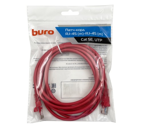 Патч-корд Buro UTP 4 пары cat5E CCA molded 3м красный RJ-45 (m)-RJ-45 (m) Патч-корд Buro UTP 4 пары cat5E CCA molded 3м красный RJ-45 (m)-RJ-45 (m)
