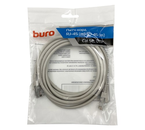 Патч-корд Buro UTP-5E-3M-G UTP 4 пары cat5E CCA molded 3м серый RJ-45 (m)-RJ-45 (m) Патч-корд Buro UTP-5E-3M-G UTP 4 пары cat5E CCA molded 3м серый RJ-45 (m)-RJ-45 (m)