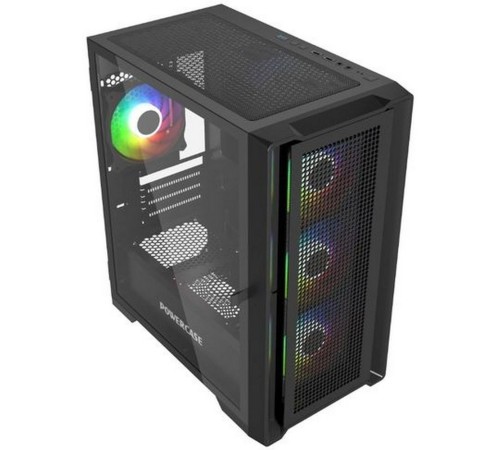 Корпус Powercase Alisio Micro X4B V2, Tempered Glass, 4х 120mm ARGB fans, ARGB HUB, чёрный, mATX  (CAMCXB-A4)