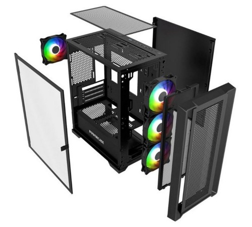 Корпус Powercase Alisio Micro X4B V2, Tempered Glass, 4х 120mm ARGB fans, ARGB HUB, чёрный, mATX  (CAMCXB-A4)