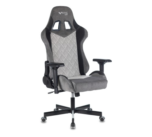 Кресло игровое Бюрократ VIKING 7 KNIGHT Fabric серый Loft ромбик текстиль/эко.кожа с подголов. крестовина металл