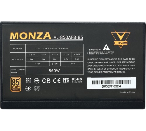 Блок питания Formula ATX 850W MONZA VL-850APB-85 80+ bronze (24+4+4pin) APFC 120mm fan 7xSATA RTL