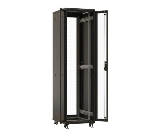 Шкаф Hyperline TTBR-4762-DD-RAL9004 Шкаф напольный 19-дюймовый, 47U, 2277x600х1200 мм (ВхШхГ), передняя и задняя распашные перфорированные двери (75%), ручка с замком, цвет черный (RAL 9004)(разобранн