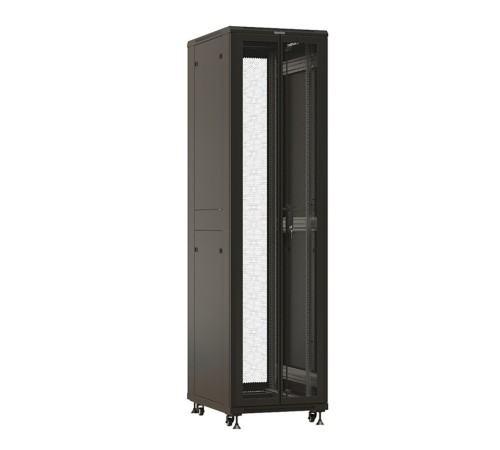 Шкаф Hyperline TTBR-4762-DD-RAL9004 Шкаф напольный 19-дюймовый, 47U, 2277x600х1200 мм (ВхШхГ), передняя и задняя распашные перфорированные двери (75%), ручка с замком, цвет черный (RAL 9004)(разобранн