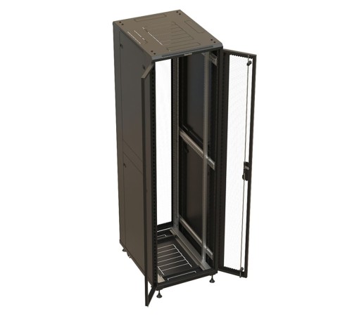 Шкаф Hyperline TTBR-4762-DD-RAL9004 Шкаф напольный 19-дюймовый, 47U, 2277x600х1200 мм (ВхШхГ), передняя и задняя распашные перфорированные двери (75%), ручка с замком, цвет черный (RAL 9004)(разобранн