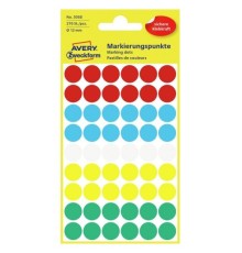 Этикетки Avery Zweckform 3088 54шт на листе диаметр 12мм/70г/м2/5л./ассорти самоклей. универсальная
