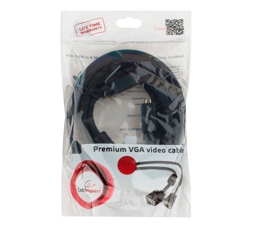 Кабель Cablexpert Кабель VGA Pro Cablexpert CC-PVGA-6 черный, 1.8м, 15M/15M, экран, феррит. кольца, пакет Кабель Cablexpert Кабель VGA Pro Cablexpert CC-PVGA-6 черный, 1.8м, 15M/15M, экран, феррит. кольца, пакет
