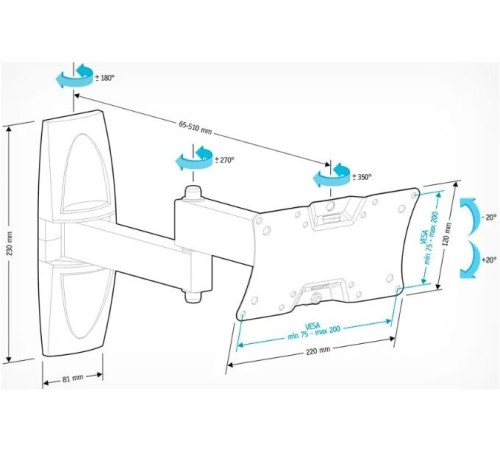 Кронштейн для телевизора Holder LCDS-5064 белый 10"-32" макс.30кг настенный поворотно-выдвижной и наклонный Кронштейн для телевизора Holder LCDS-5064 белый 10"-32" макс.30кг настенный поворотно-выдвижной и наклонный