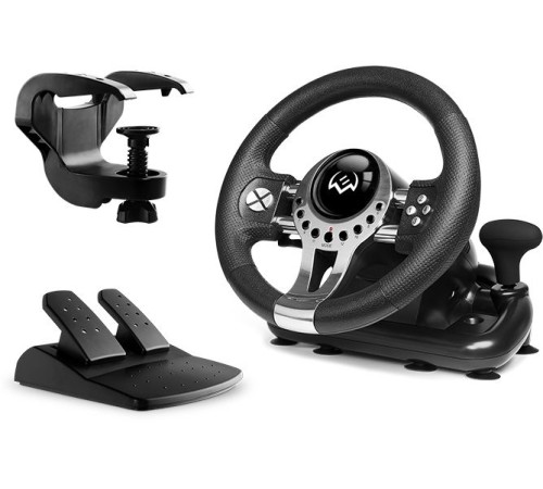 Руль Sven Sportline GC-W700 12кноп. (с педалями) черный/серебристый