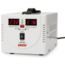 Стабилизатор POWERMAN AVS 1000D, ступенчатый регулятор, цифровые индикаторы уровней напряжения, 1000ВА, 140-260В, максимальный входной ток 7А, 2 евророзетки, IP-20, напольный,  200мм х 150мм х 140мм, 2,3 кг. POWERMAN AVS 1000D