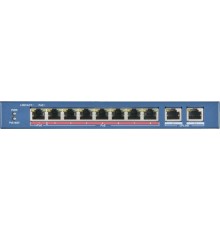 8 RJ45 100M PoE с грозозащитой 6кВ, 2 Uplink порт 1000М Ethernet, бюджет PoE 60Вт, поддерживают режим передачи до 300 м, IEEE802.3af IEEE802.3at;48 VDC 1.35 A;-10 C...+40C. Hikvision DS-3E0310P-E/M