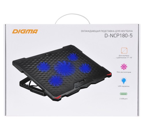Подставка для ноутбука Digma D-NCP180-5 18"415x295x25мм 2xUSB 5x 79/150ммFAN 850г черный Подставка для ноутбука Digma D-NCP180-5 18"415x295x25мм 2xUSB 5x 79/150ммFAN 850г черный