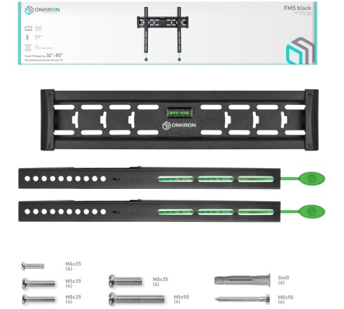 Кронштейн для телевизора Onkron FM5 черный 32"-65" макс.57кг настенный фиксированный Кронштейн для телевизора Onkron FM5 черный 32"-65" макс.57кг настенный фиксированный
