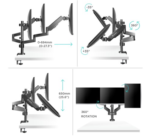 Кронштейн для мониторов Onkron G280 черный 13"-32" макс.24кг настольный поворот и наклон верт.перемещ.