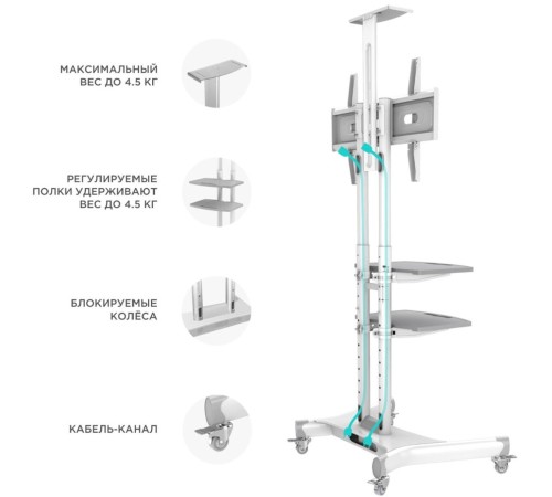 Подставка для телевизора Onkron TS1552 белый 40"-70" макс.60.5кг напольный мобильный Подставка для телевизора Onkron TS1552 белый 40"-70" макс.60.5кг напольный мобильный