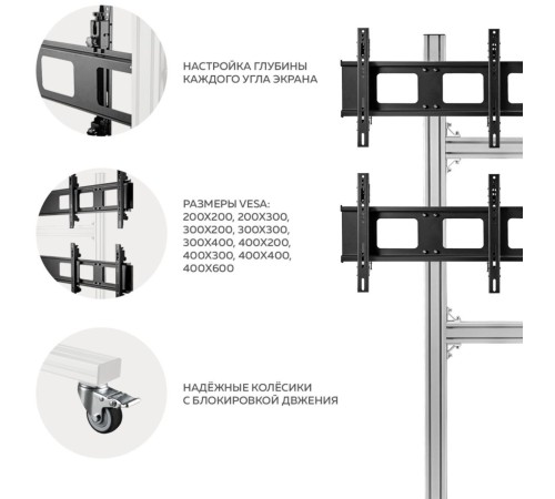 Подставка для телевизора Onkron FSPRO2L-22 черный 40"-55" макс.200кг напольный мобильный