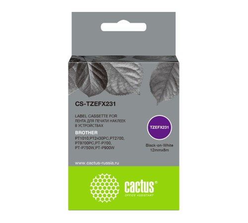 Картридж ленточный Cactus CS-TZEFX231 TZe-FX231 черный для Brother 1010/1280/1280VP/2700VP